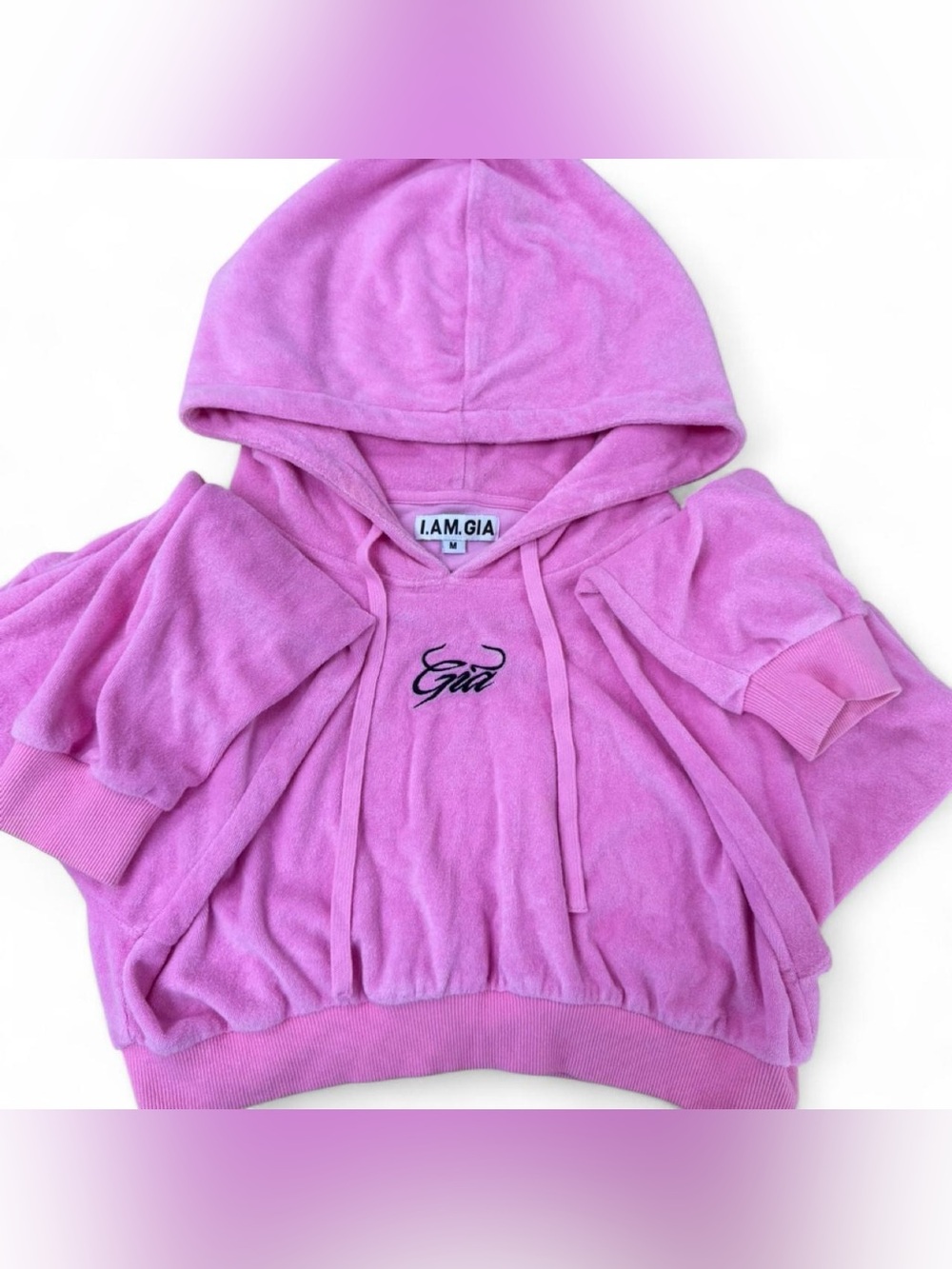 I.AM.GIA Pink Hooded Terry Sweatshirt with Script Logo